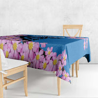 Mongolia Tablecloth with Floral Wolf Pink Blossom Blue Sky Spirit