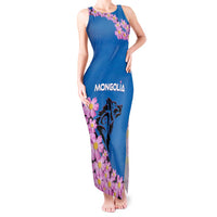 Mongolia Tank Maxi Dress with Floral Wolf Pink Blossom Blue Sky Spirit