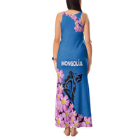 Mongolia Tank Maxi Dress with Floral Wolf Pink Blossom Blue Sky Spirit