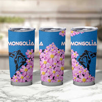 Mongolia Tumbler Cup with Floral Wolf Pink Blossom Blue Sky Spirit