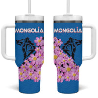 Mongolia Tumbler With Handle with Floral Wolf Pink Blossom Blue Sky Spirit