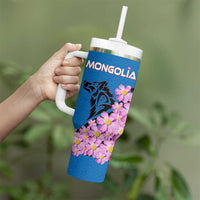 Mongolia Tumbler With Handle with Floral Wolf Pink Blossom Blue Sky Spirit