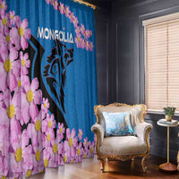 Mongolia Window Curtain with Floral Wolf Pink Blossom Blue Sky Spirit