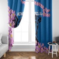 Mongolia Window Curtain with Floral Wolf Pink Blossom Blue Sky Spirit