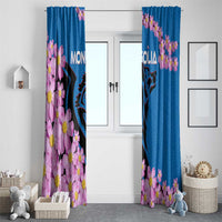 Mongolia Window Curtain with Floral Wolf Pink Blossom Blue Sky Spirit