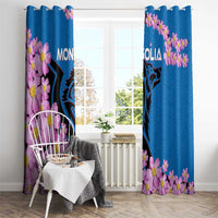 Mongolia Window Curtain with Floral Wolf Pink Blossom Blue Sky Spirit
