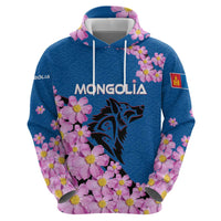 Mongolia Zip Hoodie with Floral Wolf Pink Blossom Blue Sky Spirit