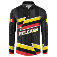 Belgium Button Sweatshirt with Black Red Yellow Lightning Flag Stripe Spirit