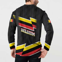 Belgium Button Sweatshirt with Black Red Yellow Lightning Flag Stripe Spirit