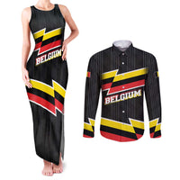 Belgium Couples Matching Tank Maxi Dress and Long Sleeve Button Shirt with Black Red Yellow Lightning Flag Stripe Spirit
