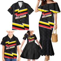Belgium Family Matching Mermaid Dress and Hawaiian Shirt with Black Red Yellow Lightning Flag Stripe Spirit