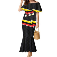 Belgium Family Matching Mermaid Dress and Hawaiian Shirt with Black Red Yellow Lightning Flag Stripe Spirit