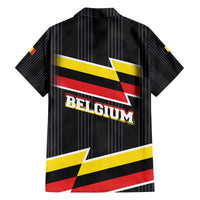 Belgium Family Matching Off The Shoulder Long Sleeve Dress and Hawaiian Shirt with Black Red Yellow Lightning Flag Stripe Spirit