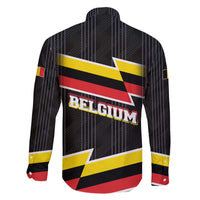 Belgium Family Matching Off The Shoulder Long Sleeve Dress and Hawaiian Shirt with Black Red Yellow Lightning Flag Stripe Spirit