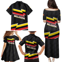 Belgium Family Matching Puletasi and Hawaiian Shirt with Black Red Yellow Lightning Flag Stripe Spirit