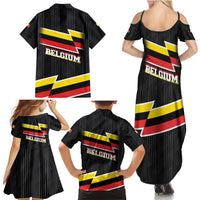 Belgium Family Matching Summer Maxi Dress and Hawaiian Shirt with Black Red Yellow Lightning Flag Stripe Spirit