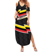 Belgium Family Matching Summer Maxi Dress and Hawaiian Shirt with Black Red Yellow Lightning Flag Stripe Spirit