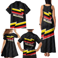Belgium Family Matching Tank Maxi Dress and Hawaiian Shirt with Black Red Yellow Lightning Flag Stripe Spirit