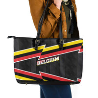 Belgium Leather Tote Bag with Black Red Yellow Lightning Flag Stripe Spirit