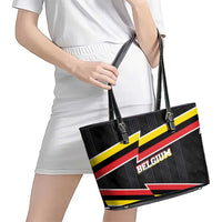 Belgium Leather Tote Bag with Black Red Yellow Lightning Flag Stripe Spirit