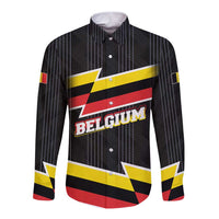 Belgium Long Sleeve Button Shirt with Black Red Yellow Lightning Flag Stripe Spirit