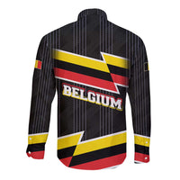 Belgium Long Sleeve Button Shirt with Black Red Yellow Lightning Flag Stripe Spirit
