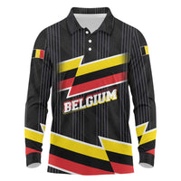 Belgium Long Sleeve Polo Shirt with Black Red Yellow Lightning Flag Stripe Spirit