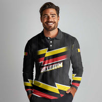 Belgium Long Sleeve Polo Shirt with Black Red Yellow Lightning Flag Stripe Spirit