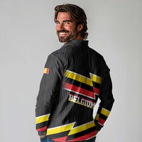 Belgium Long Sleeve Polo Shirt with Black Red Yellow Lightning Flag Stripe Spirit
