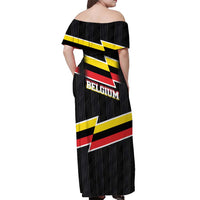 Belgium Off Shoulder Maxi Dress with Black Red Yellow Lightning Flag Stripe Spirit