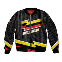 Belgium Sleeve Zip Bomber Jacket with Black Red Yellow Lightning Flag Stripe Spirit