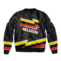 Belgium Sleeve Zip Bomber Jacket with Black Red Yellow Lightning Flag Stripe Spirit