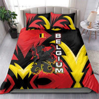 Belgium Bedding Set with Black Red Lion Crest Flag Flame Spirit