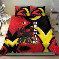 Belgium Bedding Set with Black Red Lion Crest Flag Flame Spirit