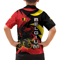 Belgium Family Matching Long Sleeve Bodycon Dress and Hawaiian Shirt with Black Red Lion Crest Flag Flame Spirit