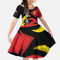 Belgium Family Matching Long Sleeve Bodycon Dress and Hawaiian Shirt with Black Red Lion Crest Flag Flame Spirit