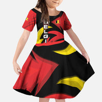 Belgium Family Matching Off Shoulder Maxi Dress and Hawaiian Shirt with Black Red Lion Crest Flag Flame Spirit