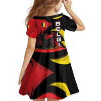 Belgium Family Matching Off Shoulder Short Dress and Hawaiian Shirt with Black Red Lion Crest Flag Flame Spirit