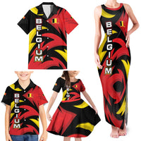 Belgium Family Matching Tank Maxi Dress and Hawaiian Shirt with Black Red Lion Crest Flag Flame Spirit