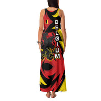Belgium Family Matching Tank Maxi Dress and Hawaiian Shirt with Black Red Lion Crest Flag Flame Spirit