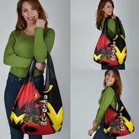 Belgium Grocery Bag with Black Red Lion Crest Flag Flame Spirit