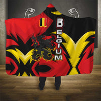 Belgium Hooded Blanket with Black Red Lion Crest Flag Flame Spirit