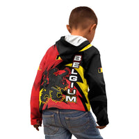 Belgium Kid Hoodie with Black Red Lion Crest Flag Flame Spirit
