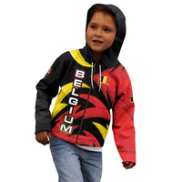 Belgium Kid Hoodie with Black Red Lion Crest Flag Flame Spirit
