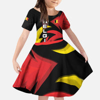 Belgium Kid Short Sleeve Dress with Black Red Lion Crest Flag Flame Spirit