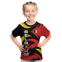 Belgium Kid T Shirt with Black Red Lion Crest Flag Flame Spirit