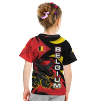 Belgium Kid T Shirt with Black Red Lion Crest Flag Flame Spirit