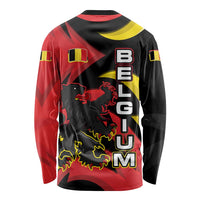 Belgium Long Sleeve Shirt with Black Red Lion Crest Flag Flame Spirit