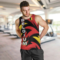 Belgium Men Tank Top with Black Red Lion Crest Flag Flame Spirit