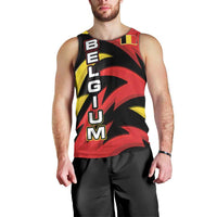 Belgium Men Tank Top with Black Red Lion Crest Flag Flame Spirit